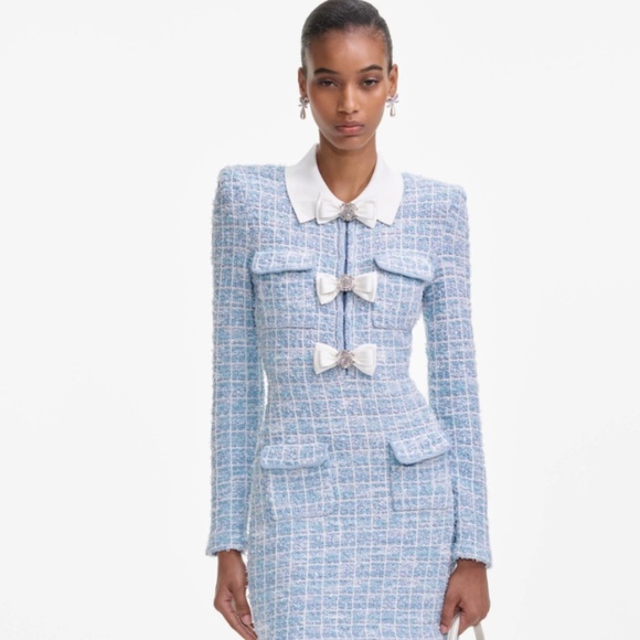 Self-Portrait Dresses & Skirts - self-portrait Blue Checked Collared Knit Mini Dress Size Med - MSRP $615 - NWT